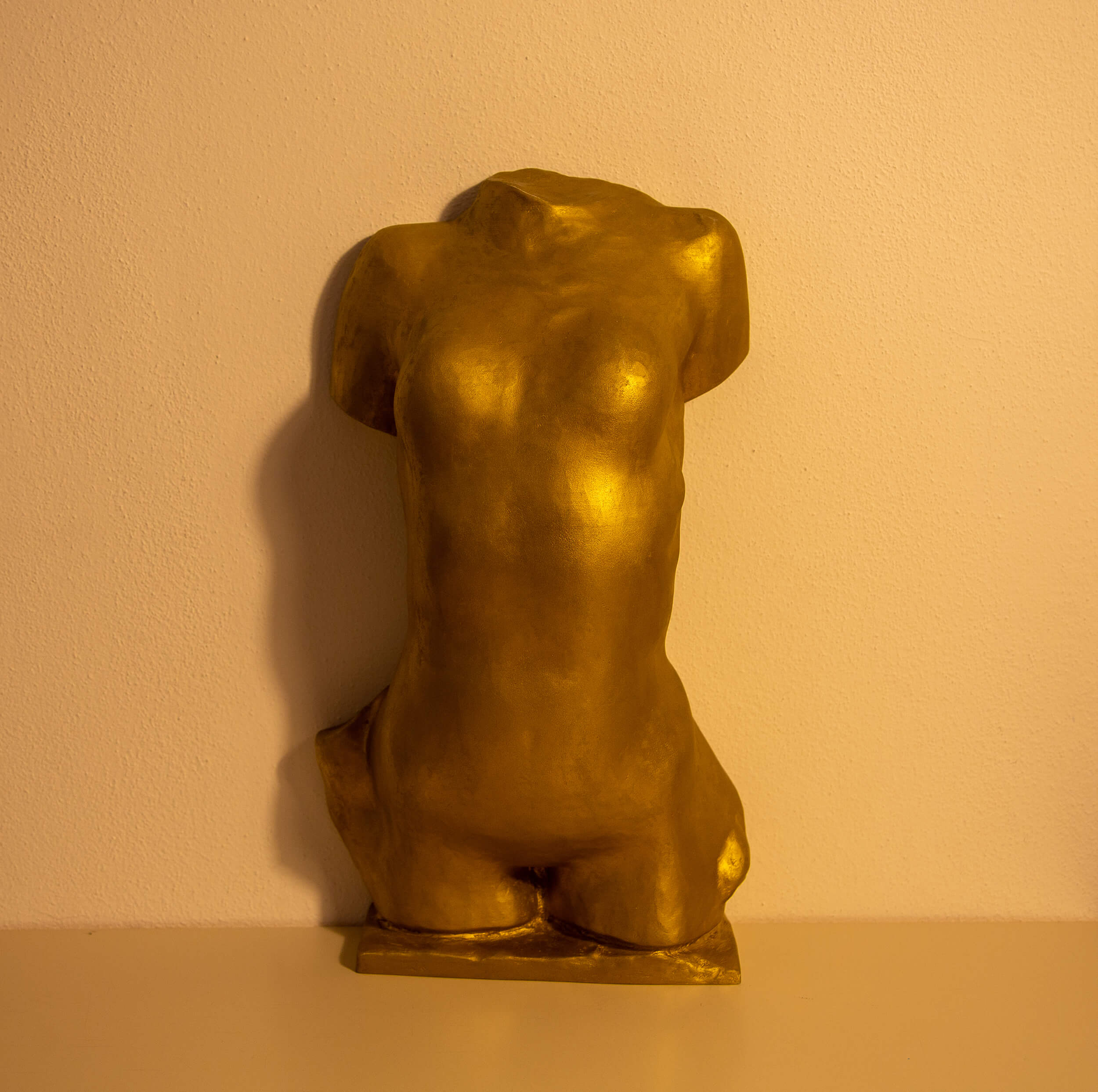 Golden torso of young woman front
