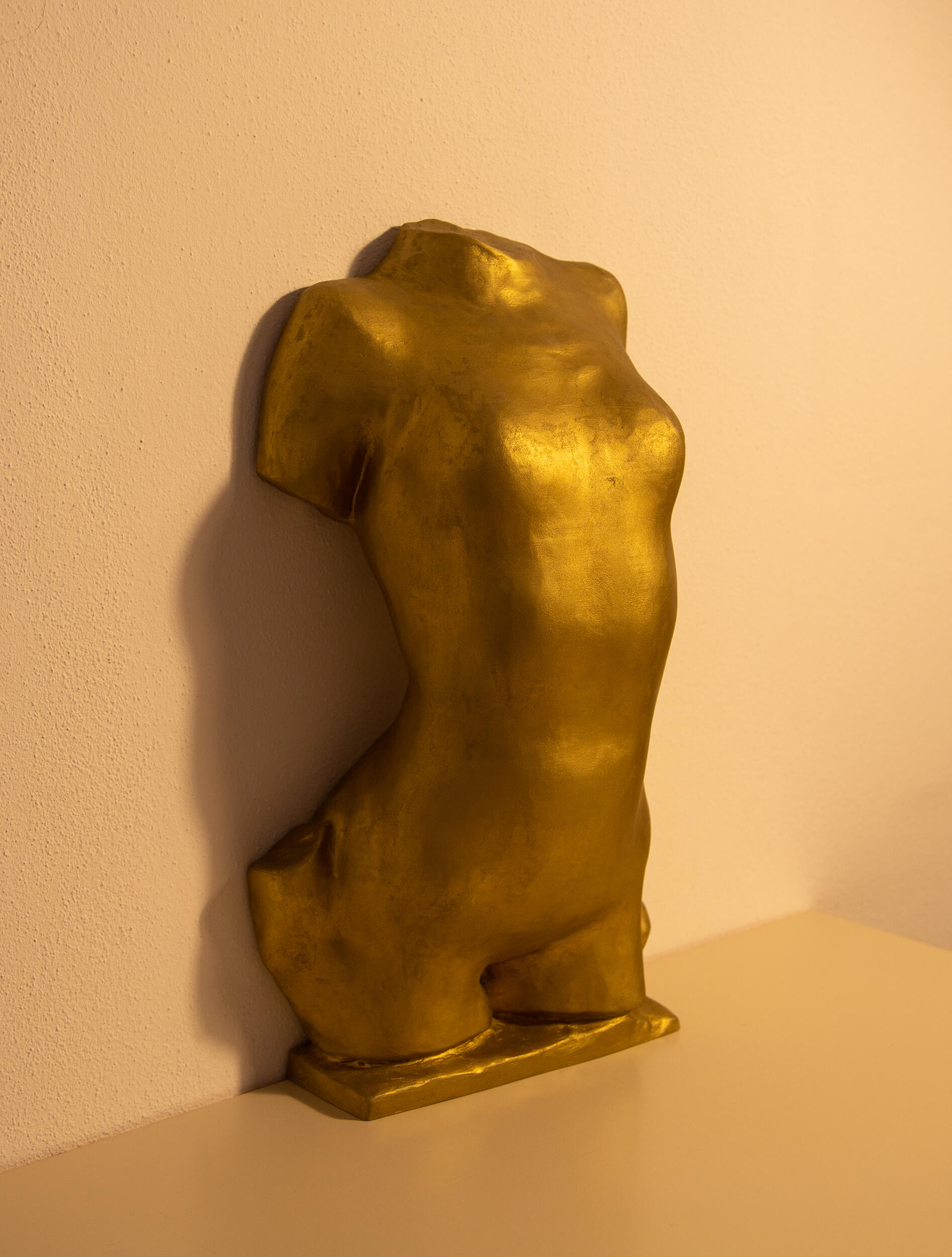 Golden torso of young woman left side